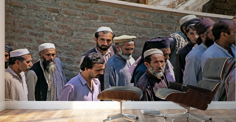 Men heading to work in Peshawar streets during morning hours Wall Murals