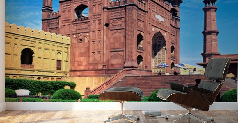 Mosque stands tall in Lahore with clear blue sky above Wall Murals