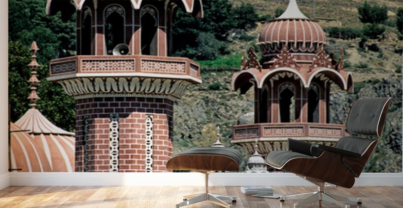 Mosque towers stand tall in Chitral Pakistan on a clear day Wall Murals