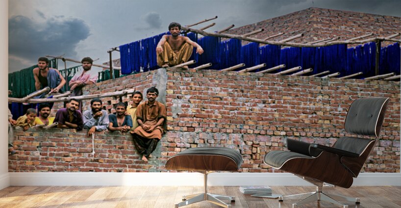Workers rest during break time at a construction site in Lahore Wall Murals