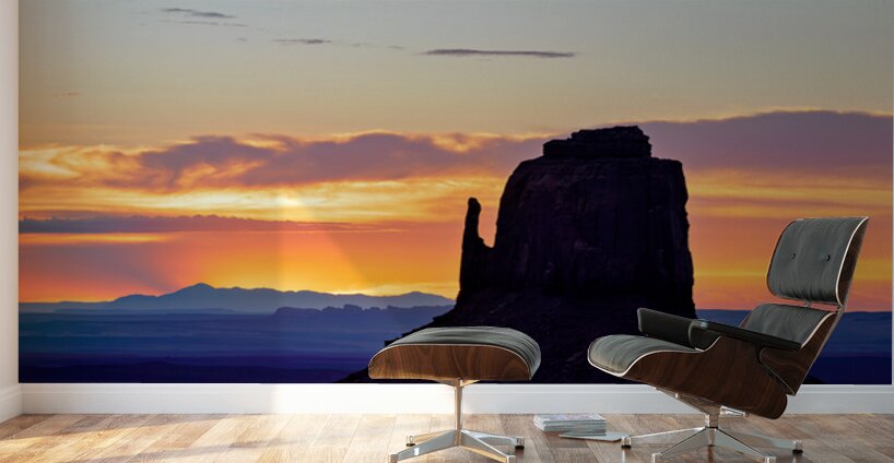 Sunset view over Monument Valley in Utah with dark silhouettes Wall Murals