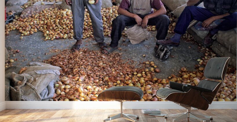 Young vendors sell onions in a market in Khiva Uzbekistan Wall Murals