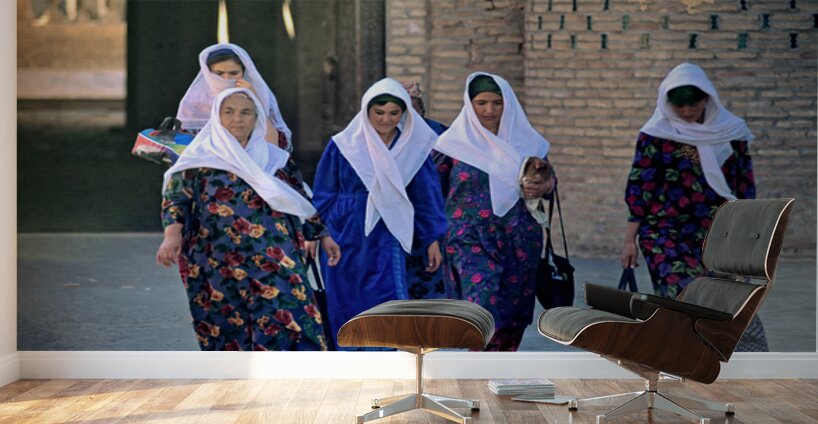 Women stroll through Khivas streets with tradition Wall Murals