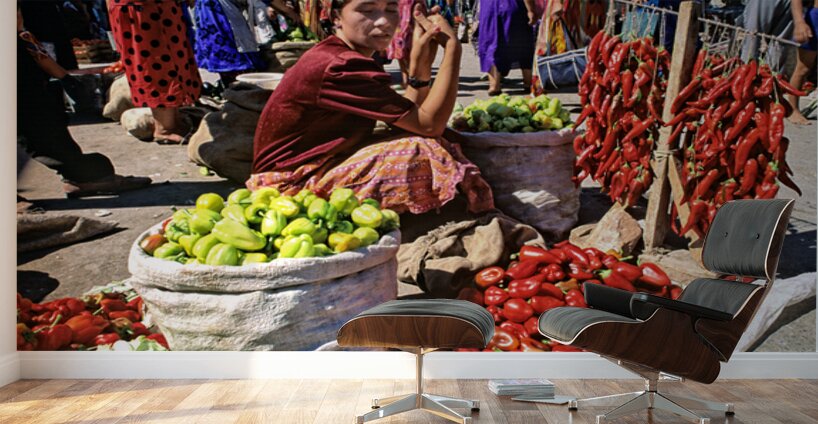 Market scene in Khiva with local produce and vendors Wall Murals