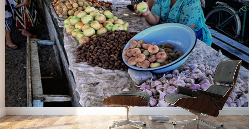 Market scene in Khiva Uzbekistan with fresh produce and people Wall Murals