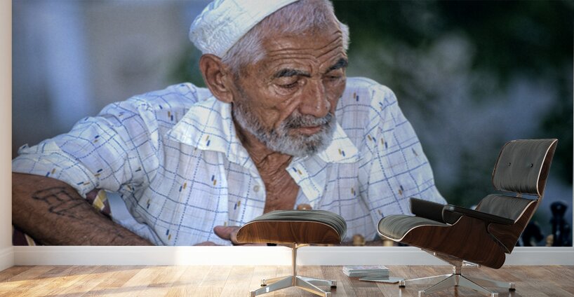 Elderly man plays chess in Bukhara Uzbekistan Wall Murals