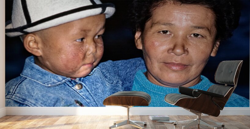 Uzbekistan mother and child in traditional attire during daytime Wall Murals