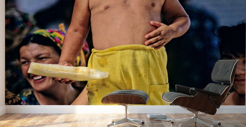 Kid stands at vegetable market in Samarkand Uzbekistan Wall Murals