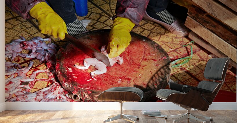 Fresh fish preparation at market in Hanoi during midday Wall Murals