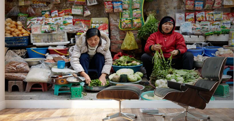 Women selling fresh vegetables in Hanoi market Wall Murals