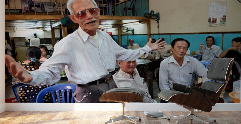 Men gather in Ho Chi Minh Vietnam for drinks and conversation Wall Murals