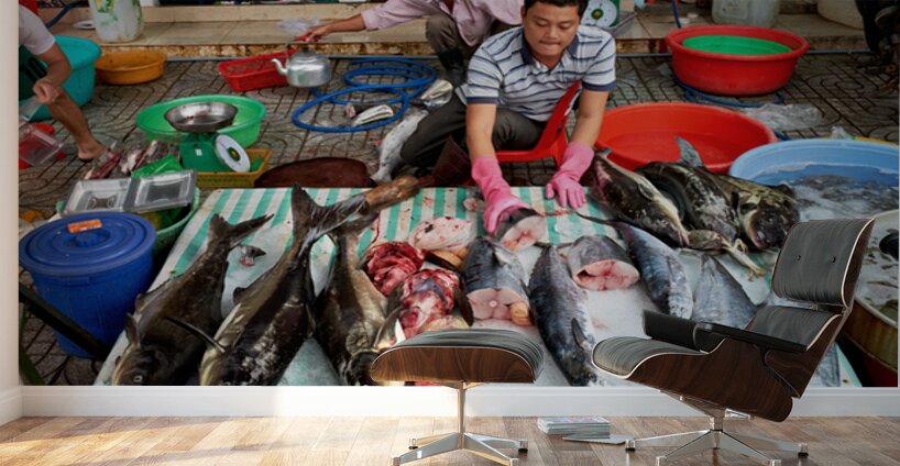 Fish market scene in Phu Quoc Vietnam during the day Wall Murals