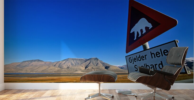 Warning sign for polar bears in Longyearbyen Svalbard Wall Murals