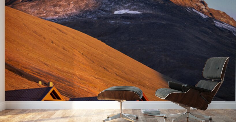 Colorful houses under a mountain in Longyearbyen Svalbard Wall Murals