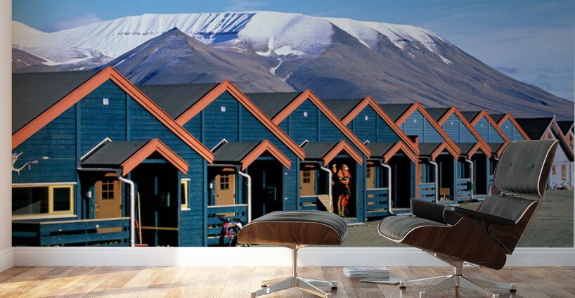 Colorful houses line the street in Longyearbyen Svalbard Wall Murals