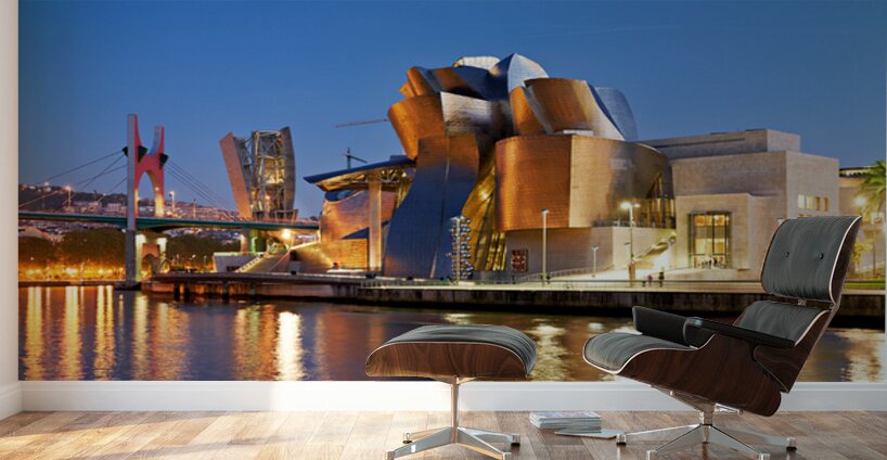 Guggenheim Museum in Bilbao at night with river view Wall Murals