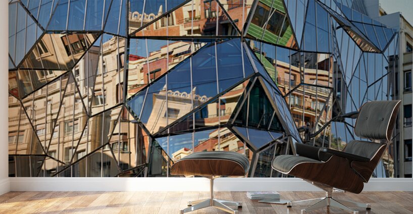 Modern building reflects city life in Bilbao Spain Wall Murals