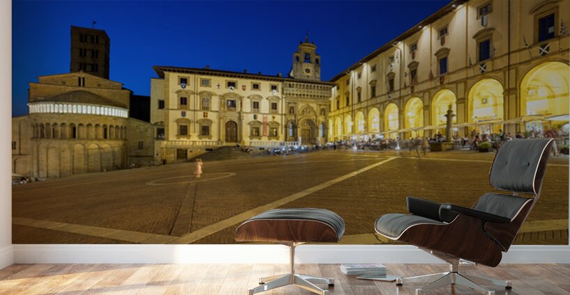 Piazza Grande in Arezzo at sunset with glowing architecture Wall Murals