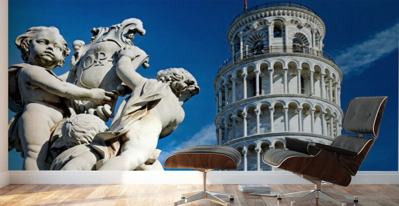 Leaning Tower and fountain in Piazza dei Miracoli in Pisa Wall Murals