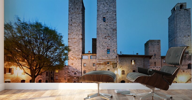 Sunset view of Piazza del Duomo in San Gimignano Tuscany Wall Murals