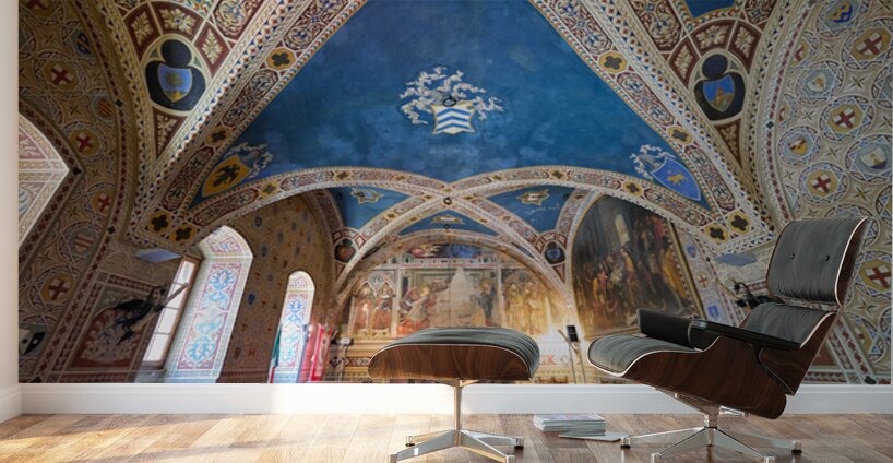 Inside the frescoed Sala del Consiglio in Volterra Tuscany Wall Murals
