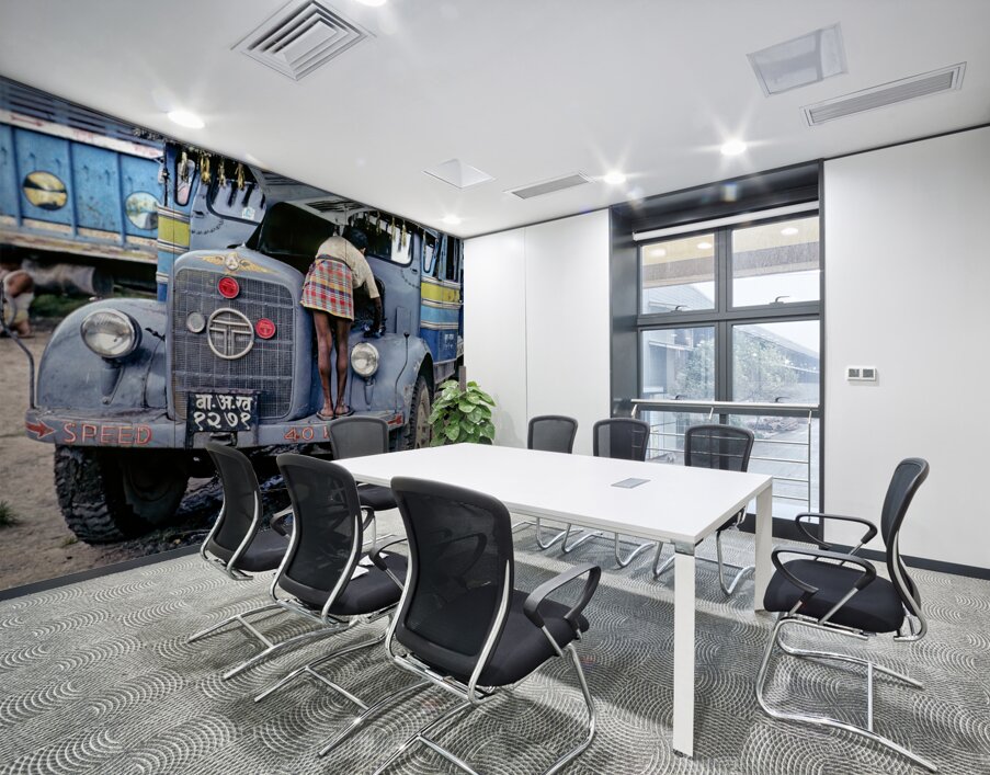 Nepal. Kathmandu. Repairing a truck Wall Printing