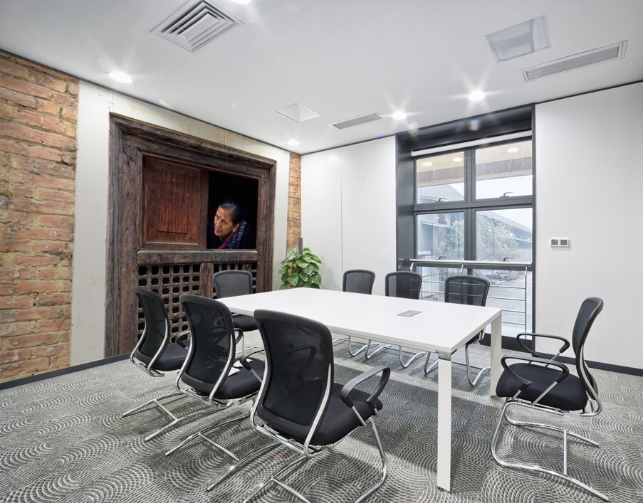 Nepal. Kathmandu. Woman a t a window Wall Printing