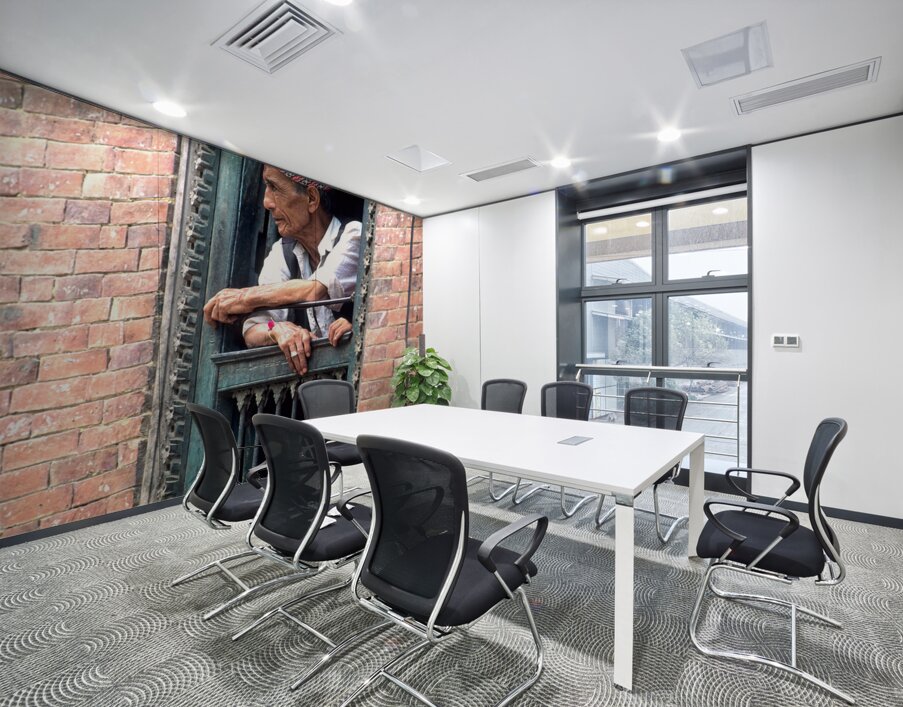 Nepal. Kathmandu. Man at a window Wall Printing