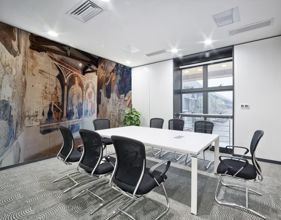 Foligno Umbria Italy. Frescoes at Trinci Palace Palazzo Trinci a patrician residence and museum. Wall Printing