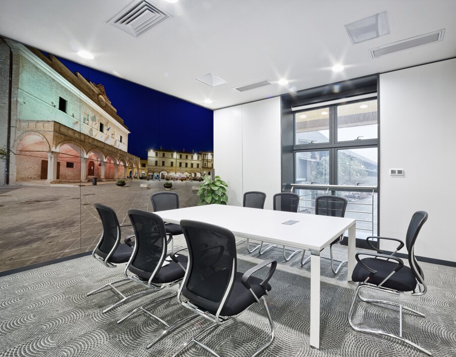 Montefalco Umbria Italy. Piazza del Comune at sunset Wall Printing