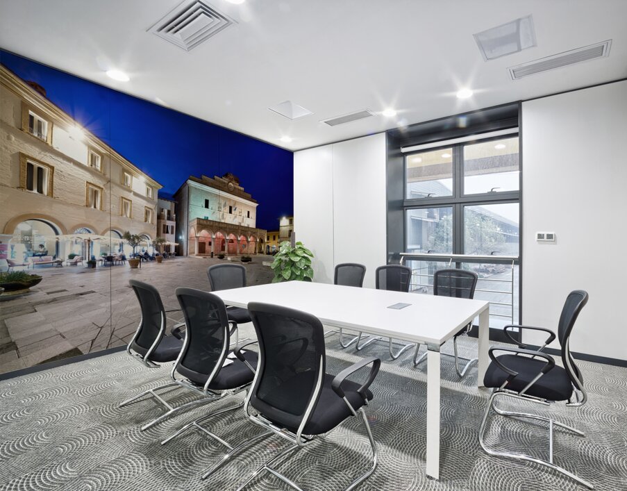 Montefalco Umbria Italy. Piazza del Comune at sunset Wall Printing