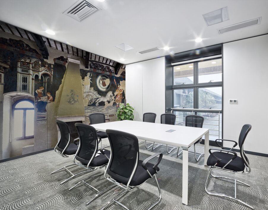 Foligno Umbria Italy. Frescoes at Trinci Palace Palazzo Trinci a patrician residence and museum. Wall Printing