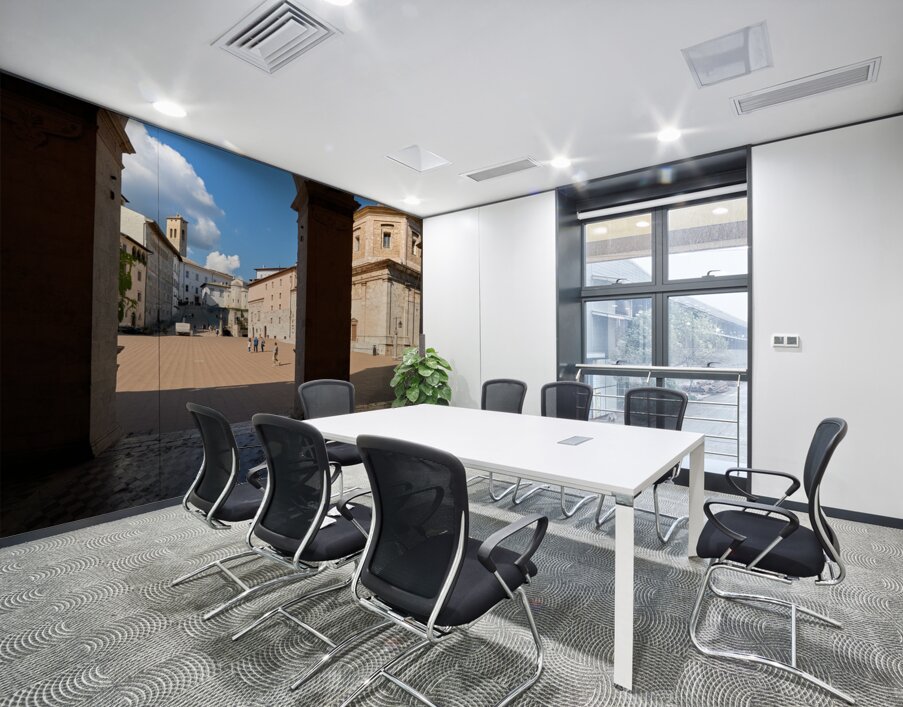 Spoleto Umbria Italy. Piazza del Duomo the theatre and Chiesa di SantEufemia Wall Printing