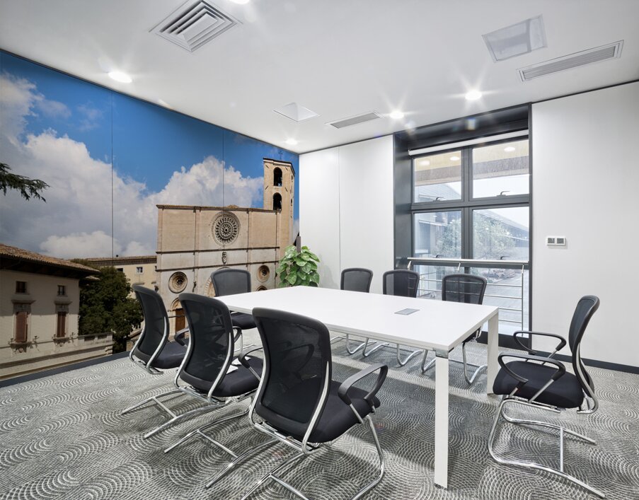 Todi Umbria Italy. Concattedrale della Santissima Annunziata. Cathedral. Piazza del Popolo. The statue Quattro Stele by Arnaldo Pomodoro Wall Printing