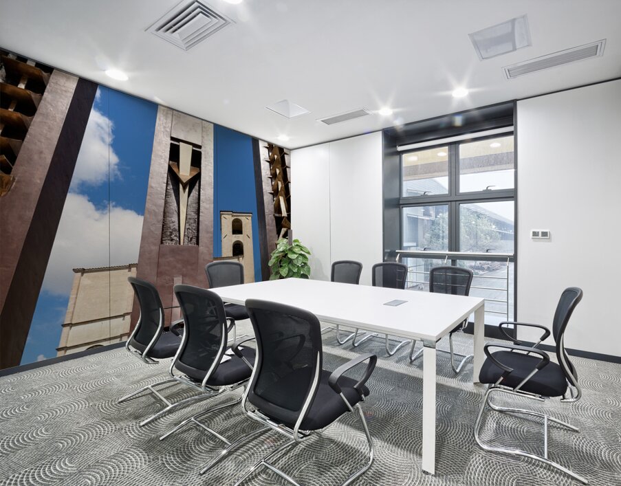 Todi Umbria Italy. Concattedrale della Santissima Annunziata. Cathedral. Piazza del Popolo. The statue Quattro Stele by Arnaldo Pomodoro Wall Printing