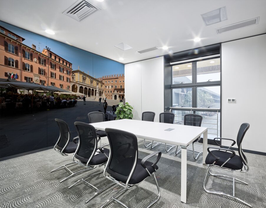 Verona Veneto Italy. Piazza dei Signori with the monument to Dante and restaurants to dine out Wall Printing