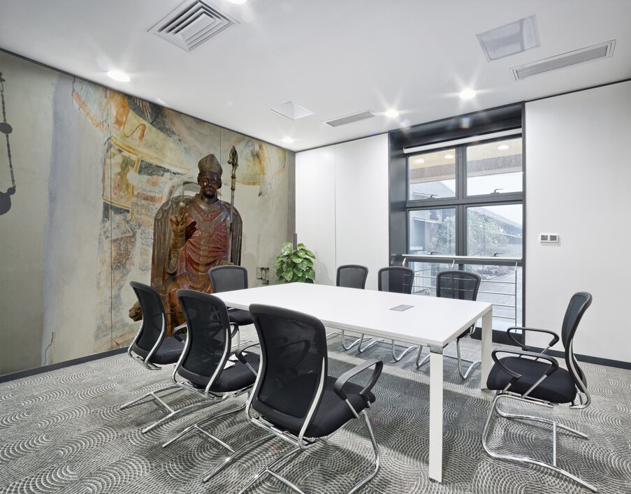 Verona Veneto Italy. The Basilica of San Zeno. The statue of smiling San Zeno Wall Printing