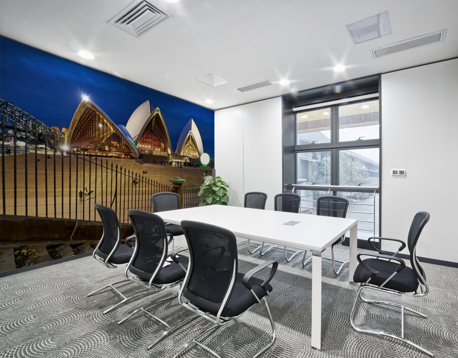 Sydney Opera House illuminated at dusk with crowds on steps. Wall Printing
