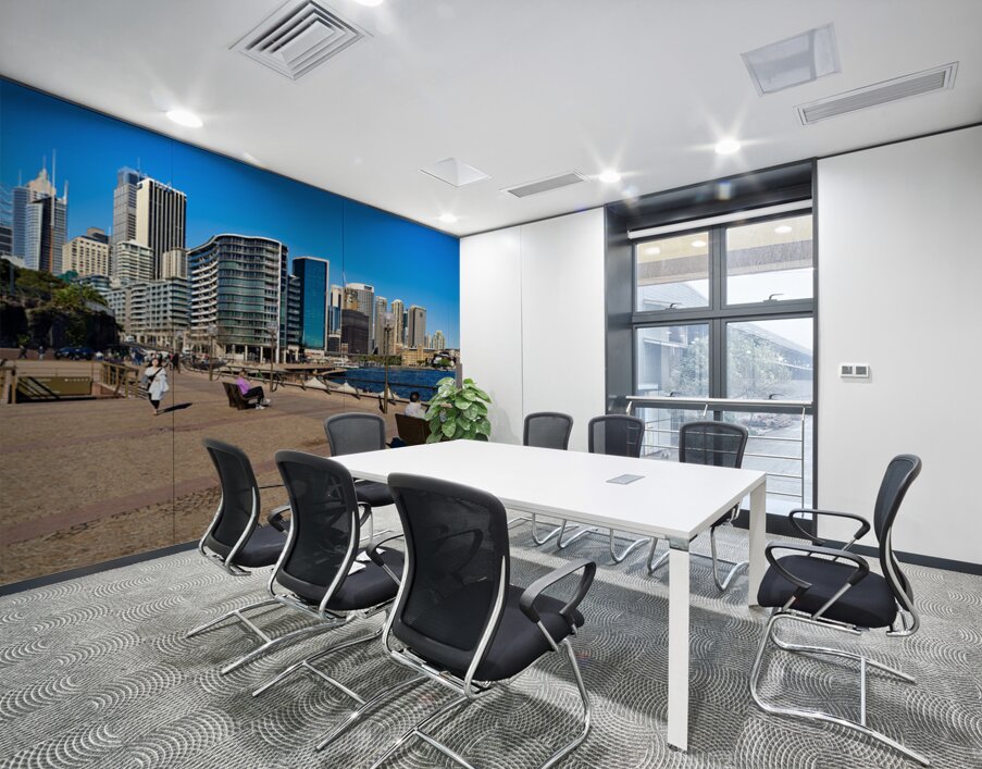 Sydney Harbour skyline with people enjoying the waterfront prome Wall Printing