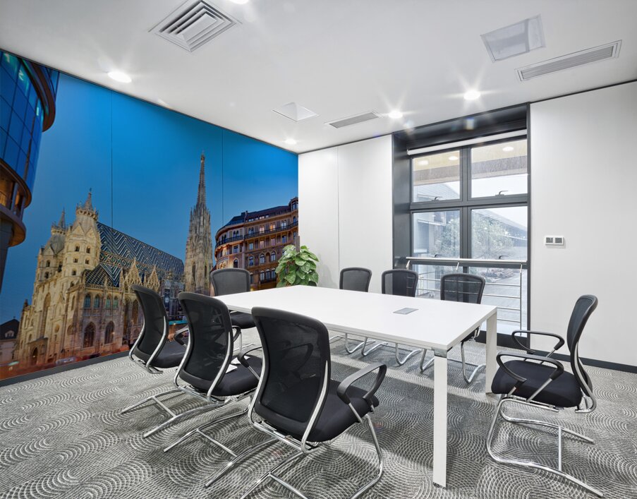St. Stephens Cathedral at dusk in bustling Vienna. Wall Printing