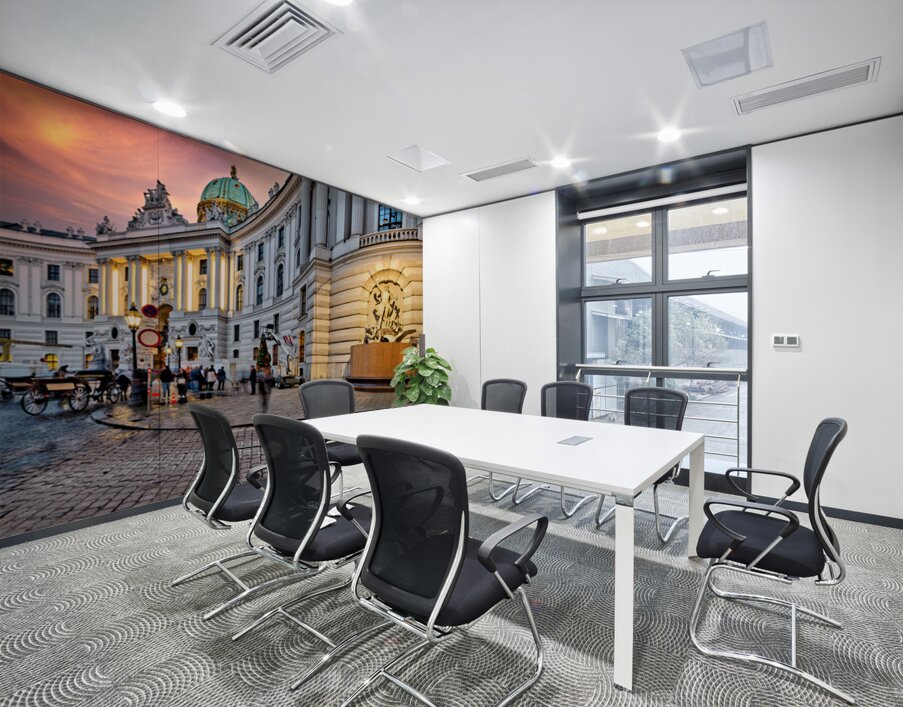 Hofburg Palace Vienna illuminated at dusk with festive street  Wall Printing