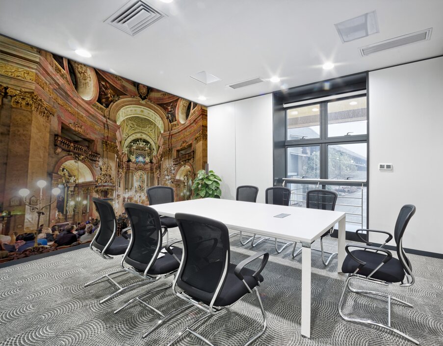 People attending a Requiem service in an ornate church. Wall Printing