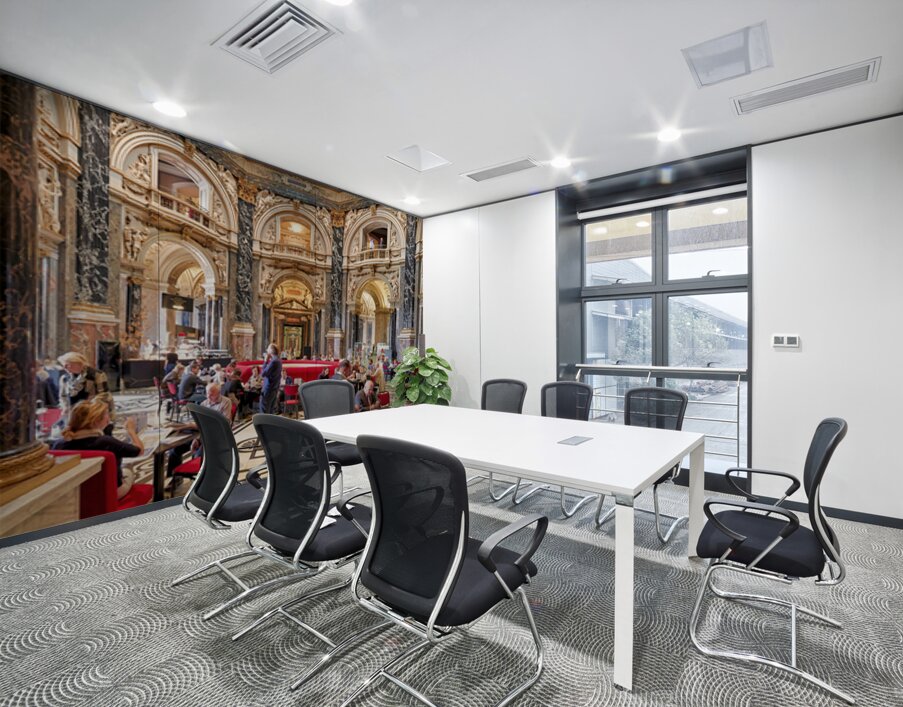 People dining in a grand ornate museum cafe. Wall Printing