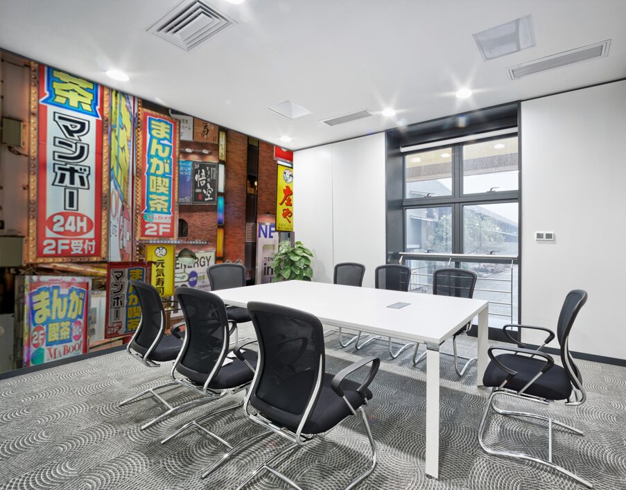 Nighttime crowd under neon lights in Shibuya district in Tokyo Wall Printing
