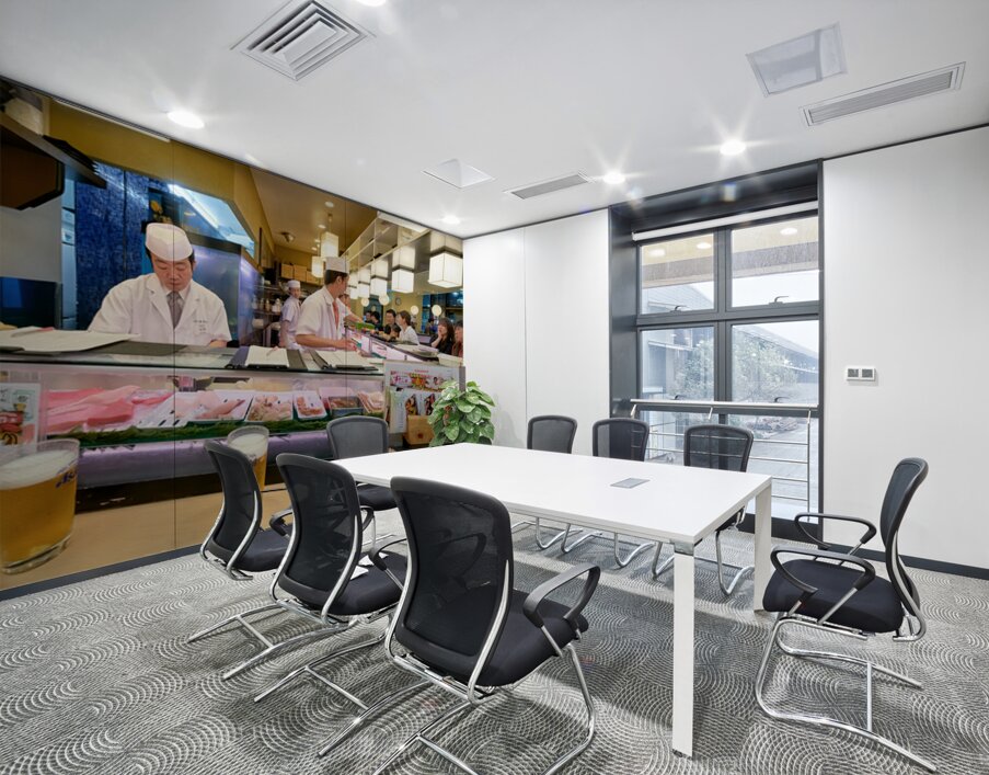 Sushi bar in Shibuya district with chefs and guests enjoying mea Wall Printing