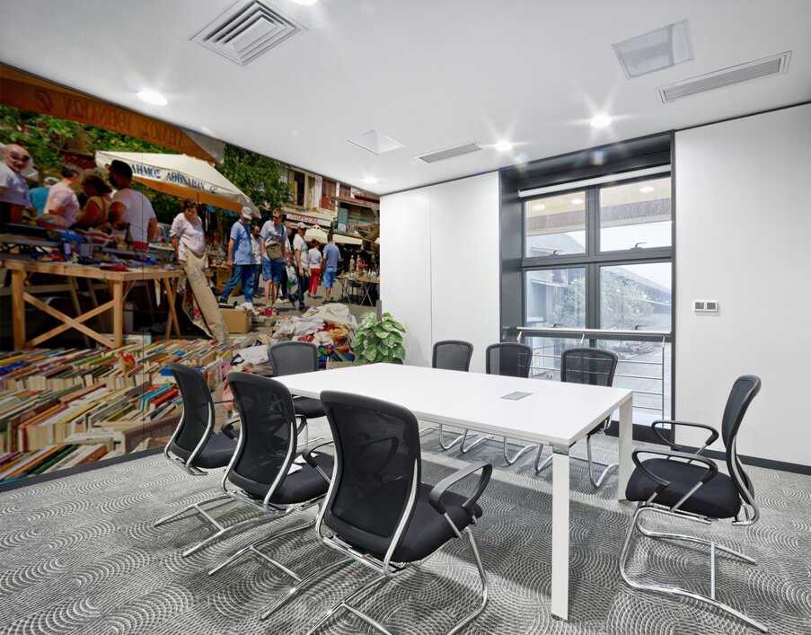 People walk around the bustling flea market at Monastiraki Wall Printing