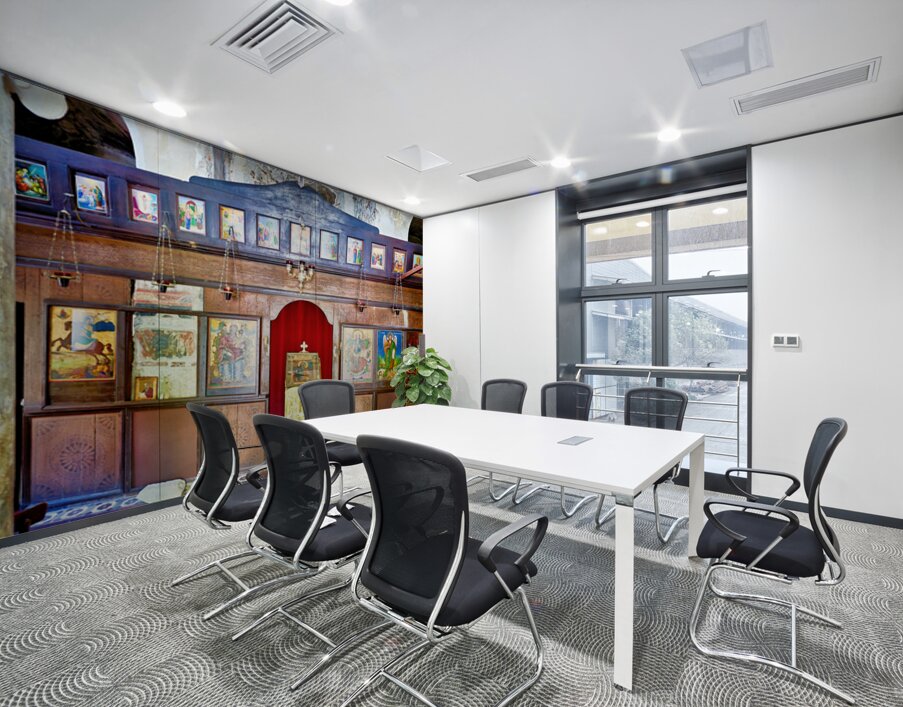 Old church interior with icons and altar in quiet setting Wall Printing