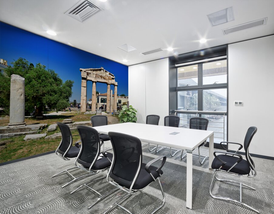 Roman Agora site shows ancient columns and ruins in Athens Greec Wall Printing