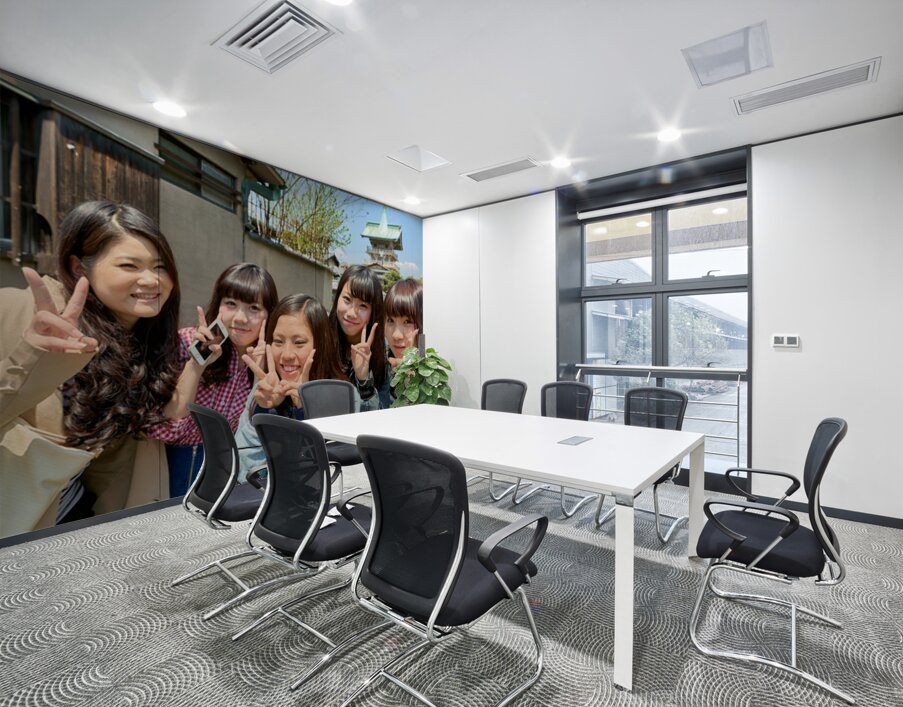 Young girls smiling in Kyoto while enjoying the day together Wall Printing