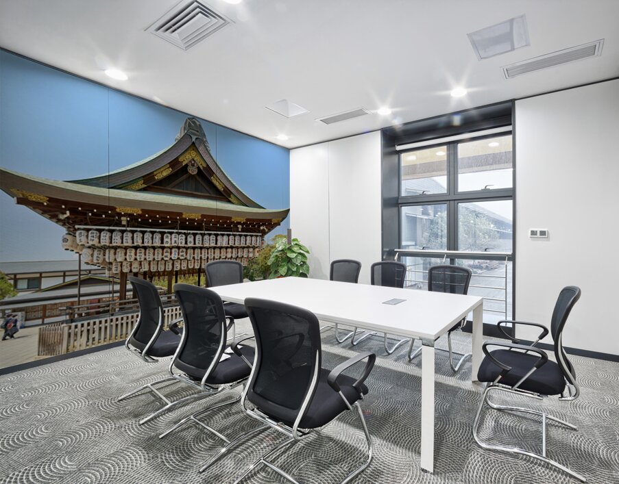Visitors admire Yasaka shrine in Kyoto during sunny day Wall Printing